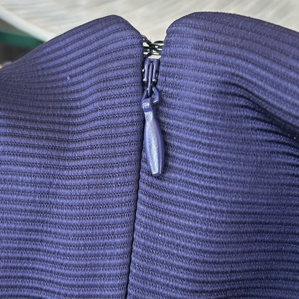 NWT ZAC Zac Posen Daniella Scalloped Ocean Floor Navy Off Shoulder Sheath Dress - Picture 9 of 12